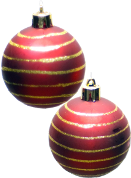 Två julgranskulor.